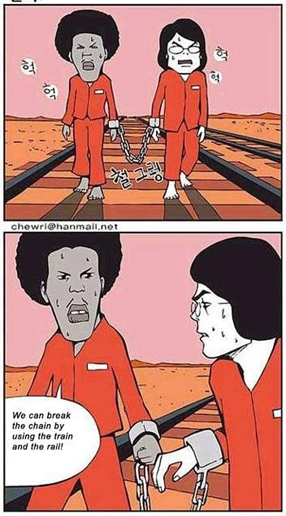 We can break the chain by using the train and the rail